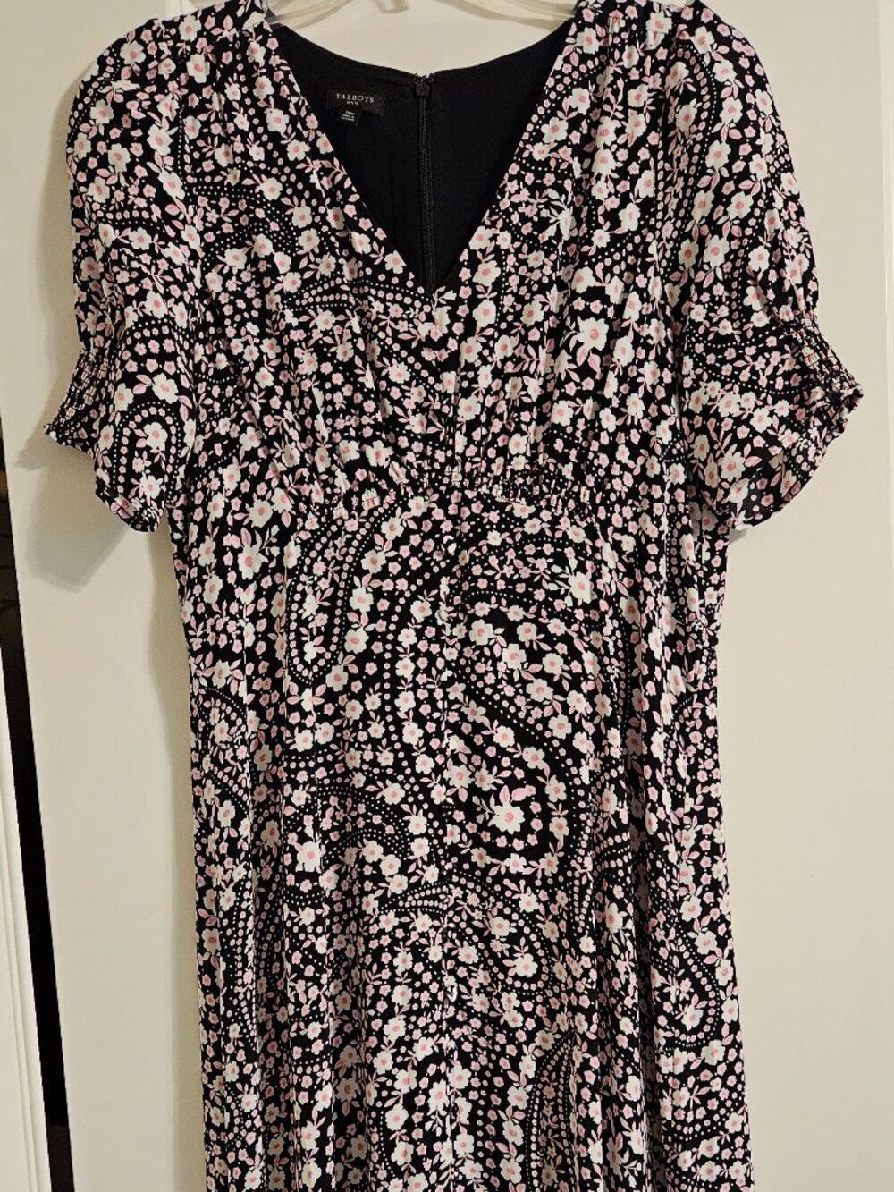 Talbots Petites Black/Pink Paisley Dress 10P